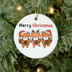 Adorno De Cerámica Panda Rojo Navidades Pandas Rojos Feliz Navidad