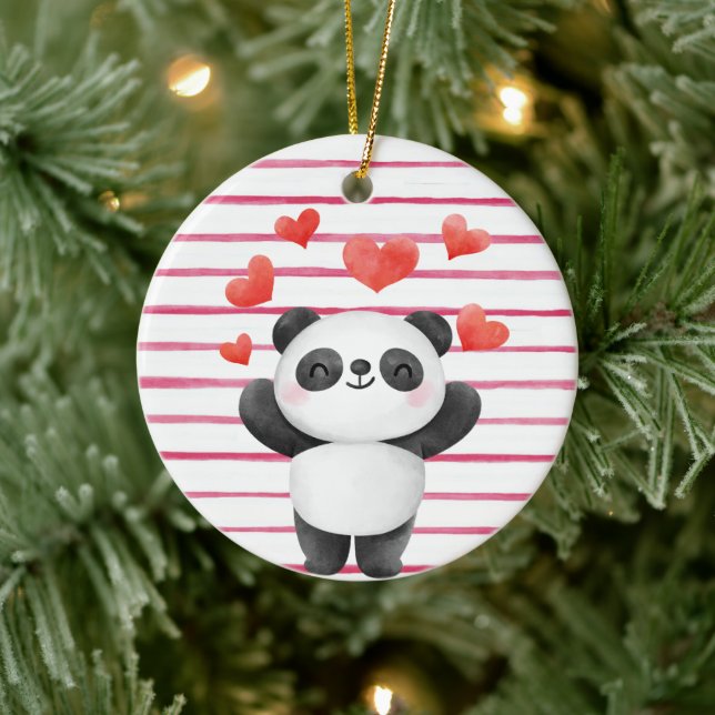 Adorno De Cerámica Panda y corazones bonitos (Árbol)