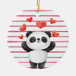 Adorno De Cerámica Panda y corazones bonitos