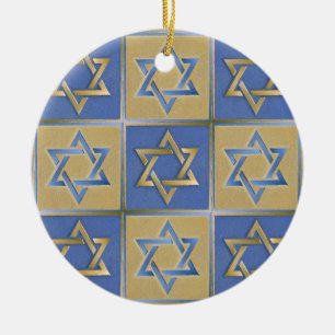 Adorno De Cerámica Paneles de Arte Estrella de David Azul Dorado