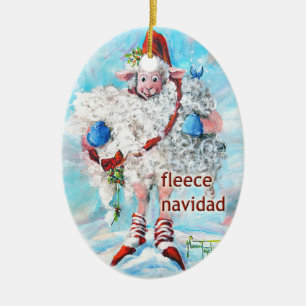 Adorno De Cerámica Paño grueso y suave oval Navidad de las ovejas de