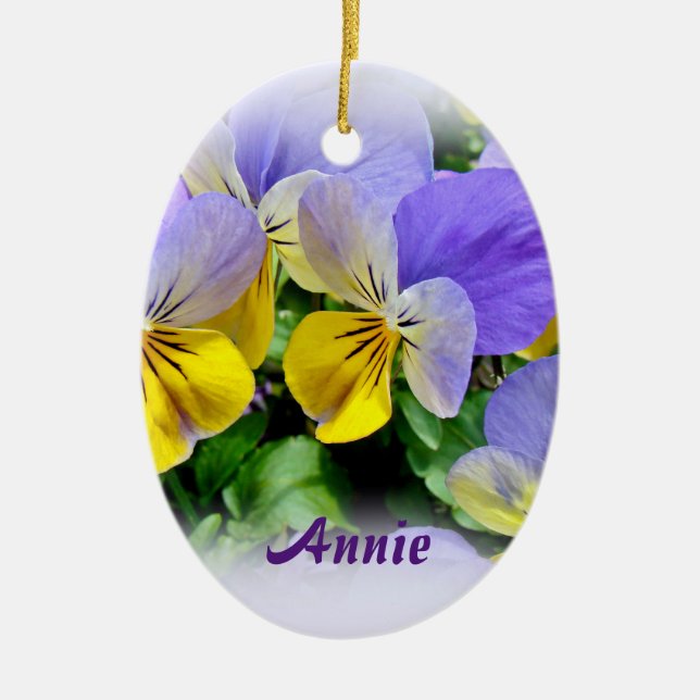 Adorno De Cerámica Pansies - Amarillo morado (Frente)