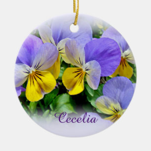 Adorno De Cerámica Pansies - Púrpura y Amarillo