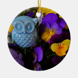 Adorno De Cerámica Pansies y búho