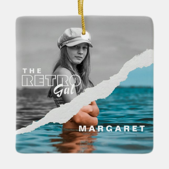 Adorno De Cerámica Pantalla retro de fotografía retratada en blanco y (Anverso)