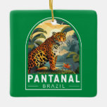 Adorno De Cerámica Pantanal Brasil Jaguar Viaje Vintage<br><div class="desc">Diseño de viaje vector Pantanal retro. El Pantanal es una región natural que abarca la mayor zona de humedales tropicales del mundo,  y los pastizales inundados más grandes del mundo.</div>