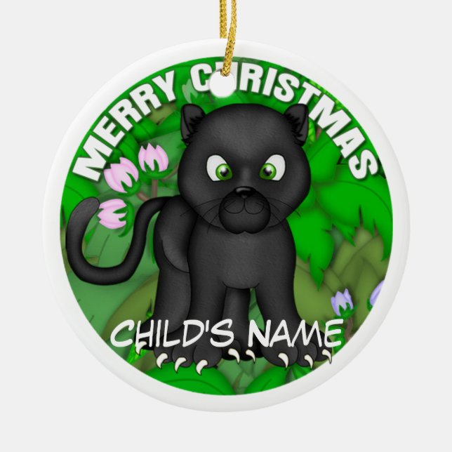 Adorno De Cerámica Pantera negra de las Felices Navidad (Frente)