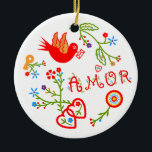 Adorno De Cerámica pañuelos de amor de San Valentín<br><div class="desc">Este diseño folclórico está inspirado en uno de los patrones de arte folclórico más populares de Portugal. Es un mensaje de San Valentín bordado a mano en símbolos y palabras, pero hoy podemos encontrarlo en ropa, zapatos, también en manteles y toallas de cocina, y accesorios. Lenços dos Namordos o los...</div>