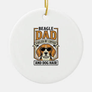 Adorno De Cerámica Papá Beagle Impulsado por Camiseta de Café y Pelo 
