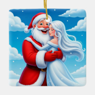 Adorno De Cerámica Papá Noel abrazando a una Reina de Nieve
