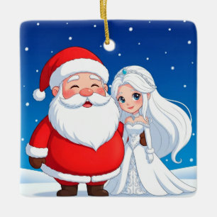 Adorno De Cerámica Papá Noel abrazando a una Reina de Nieve