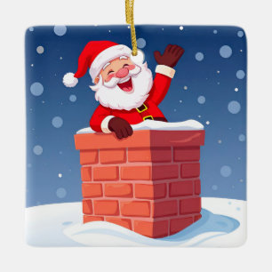 Adorno De Cerámica Papá Noel agitando con alegría en la chimenea
