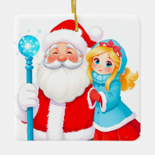 Adorno De Cerámica Papá Noel con Doncella de Nieve con ropa de invier