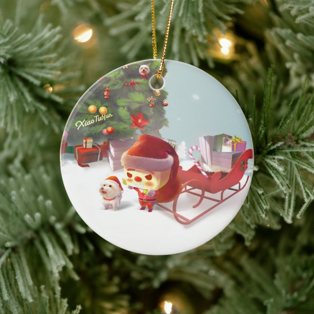 Adorno De Cerámica Papá Noel con el árbol de Navidad (Árbol)