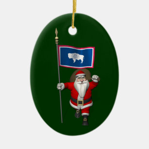 Adorno De Cerámica Papá Noel con insignia de Wyoming