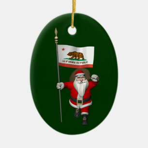 Adorno De Cerámica Papá Noel con la bandera de California