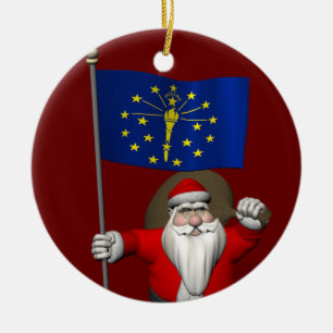 Adorno De Cerámica Papá Noel con la bandera de Indiana