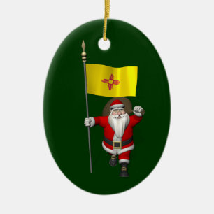 Adorno De Cerámica Papá Noel con la bandera de New México