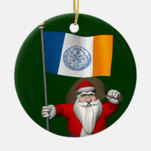 Adorno De Cerámica Papá Noel con la bandera de New York City