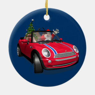 Adorno De Cerámica Papá Noel conduciendo un mini