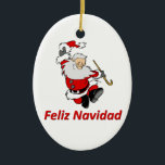 Adorno De Cerámica Papá Noel de baile español<br><div class="desc">Papá Noel está bailando mientras que él le desea Felices Navidad en español.   ¡Feliz Navidad!</div>