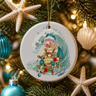 Adorno De Cerámica Papá Noel de Navidad Costera Náutica Vintage