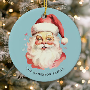 Adorno De Cerámica Papá Noel de Navidad en Acuarela Azul Vintage