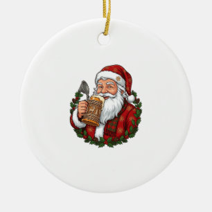 Adorno De Cerámica Papá Noel de Navidad sosteniendo un vaso de cervez