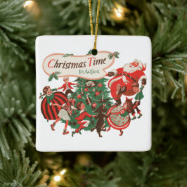 Adorno De Cerámica Papá Noel de Navidad y niños bailando