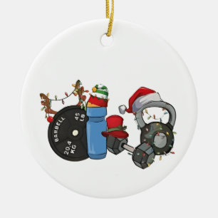 Adorno De Cerámica Papá Noel divertido levantando pesas Mancuernas Gi