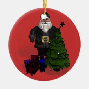 Adorno De Cerámica Papá Noel en cuero negro
