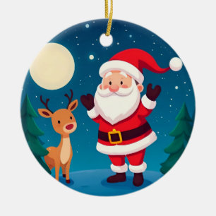 Adorno De Cerámica Papá Noel en una escena invernal mágica