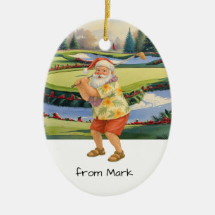 Adorno De Cerámica Papá Noel está jugando golf en el campo de golf en