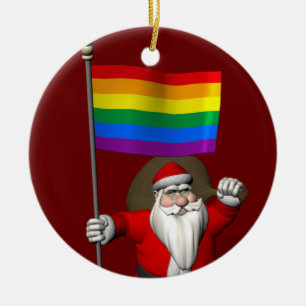 Adorno De Cerámica Papá Noel feliz con la bandera del arco iris del