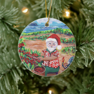 Adorno De Cerámica Papá Noel hawaiano y café Mele Kalikimaka