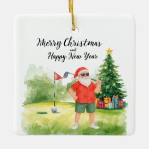 Adorno De Cerámica Papá Noel jugando golf en green de putting
