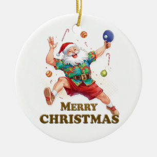 Adorno De Cerámica Papá Noel jugando ping pong con una camisa hawaian