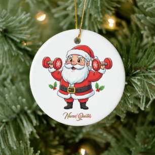 Adorno De Cerámica Papá Noel levantando pesas – Navidad divertida