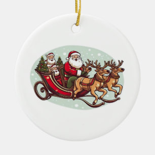 Adorno De Cerámica Papá Noel lindo viajando en tren tirado por la rie