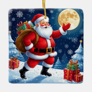 Adorno De Cerámica Papá Noel llevando regalos de Navidad