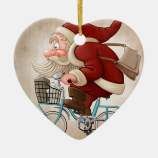 Adorno De Cerámica Papá Noel monta la bicicleta