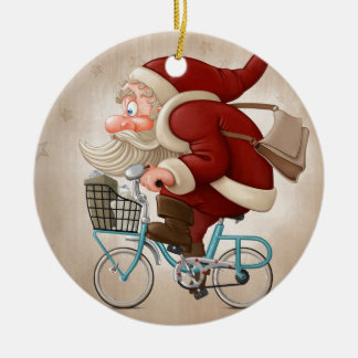 Adorno De Cerámica Papá Noel monta la bicicleta