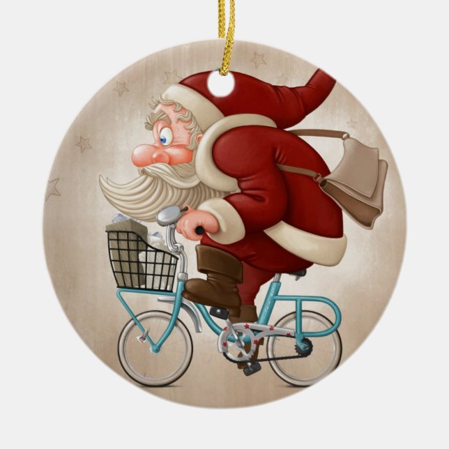 Adorno De Cerámica Papá Noel monta la bicicleta (Frente)