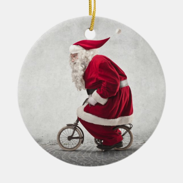 Adorno De Cerámica Papá Noel monta una bicicleta (Frente)