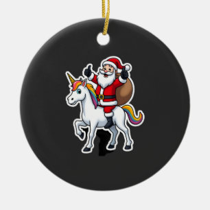 Adorno De Cerámica Papá Noel montando un unicornio de Navidad - Chica