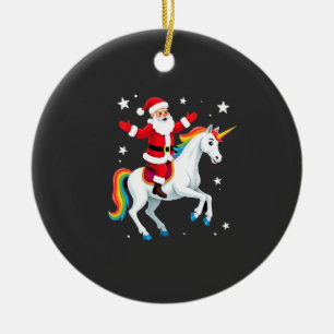 Adorno De Cerámica Papá Noel montando un Unicornio de Navidad Chicas