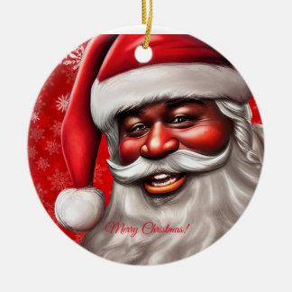 Adorno De Cerámica Papá Noel negro, afroamericano, Navidades, hombre