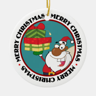 Adorno De Cerámica Papá Noel negro con regalos