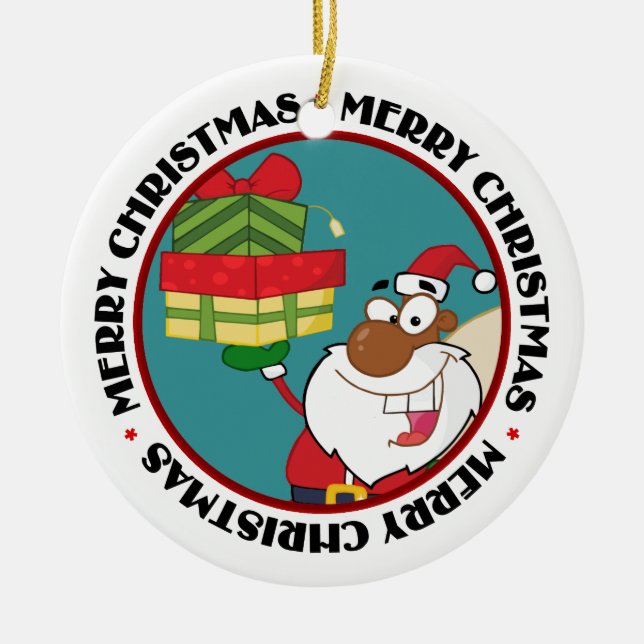 Adorno De Cerámica Papá Noel negro con regalos (Frente)