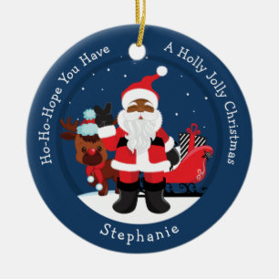 Adorno De Cerámica Papá Noel negro con Rudolph